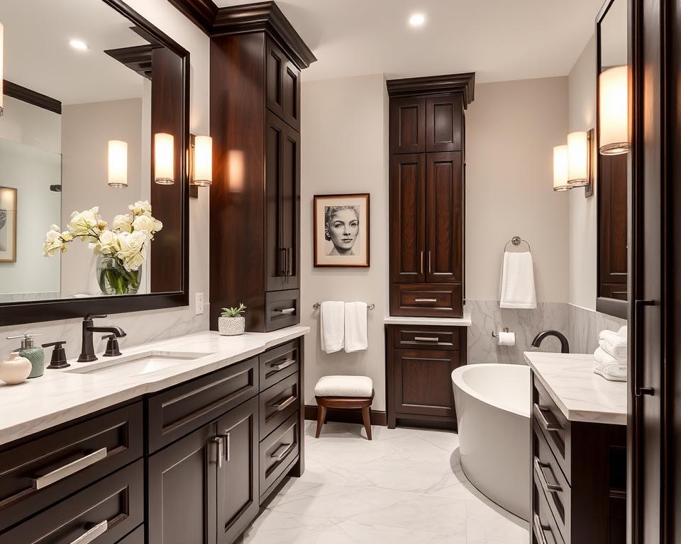 bathroom decor dark cabinets