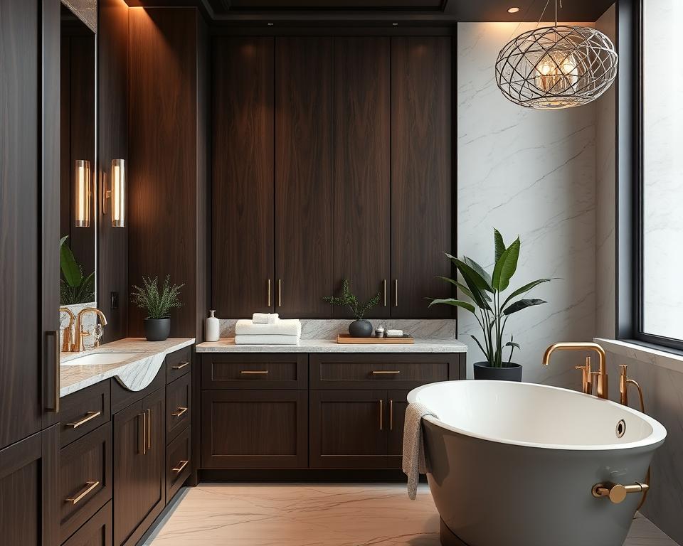 bathroom decor ideas with dark cabinets