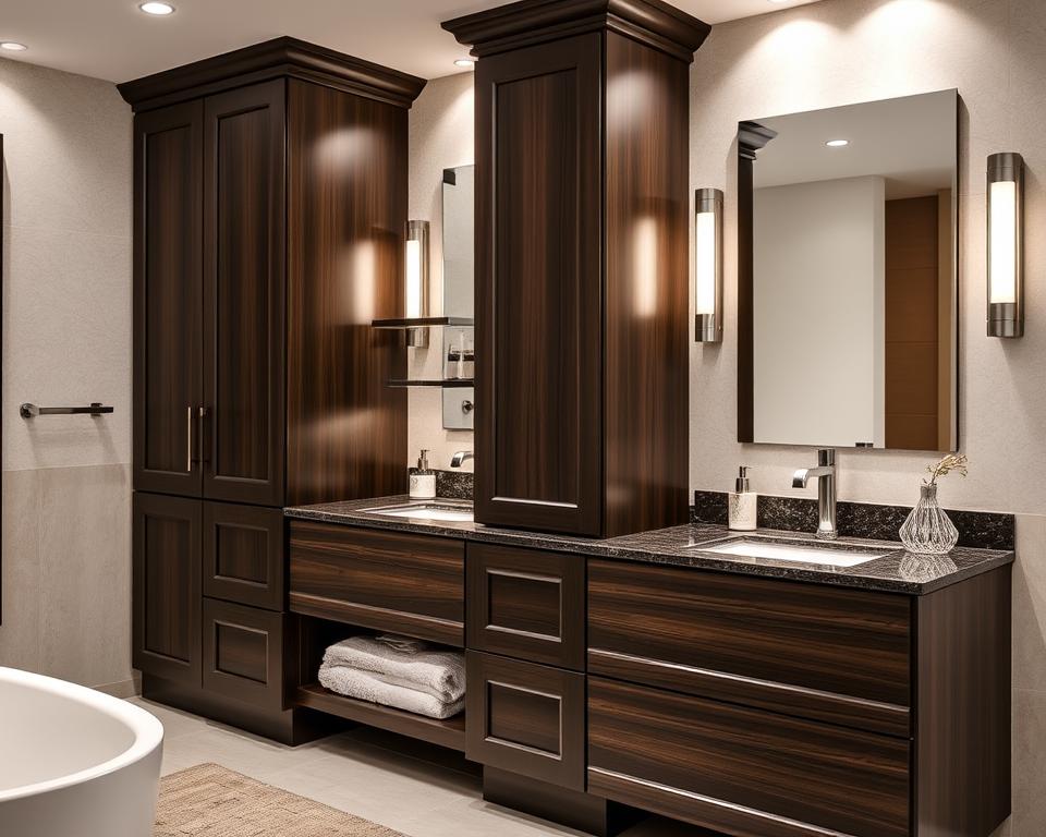 dark bathroom cabinets