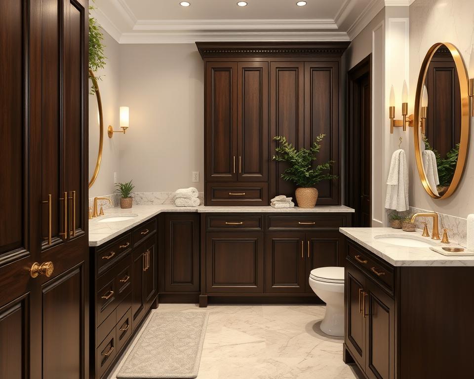 dark cabinet bathroom color schemes