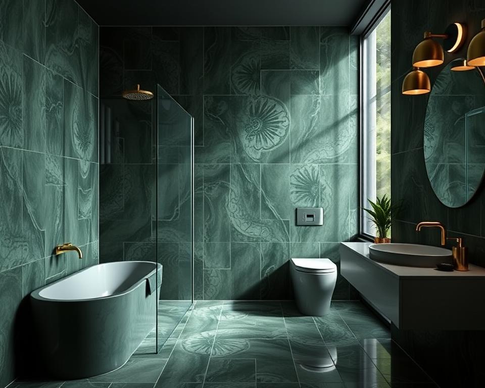 dark green bathroom tiles