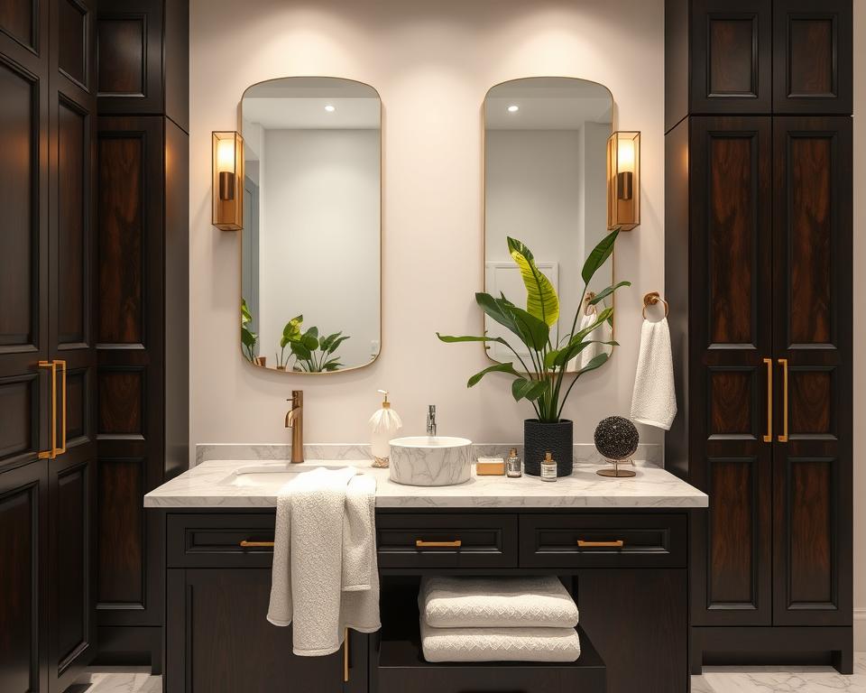 decorating dark bathroom cabinets