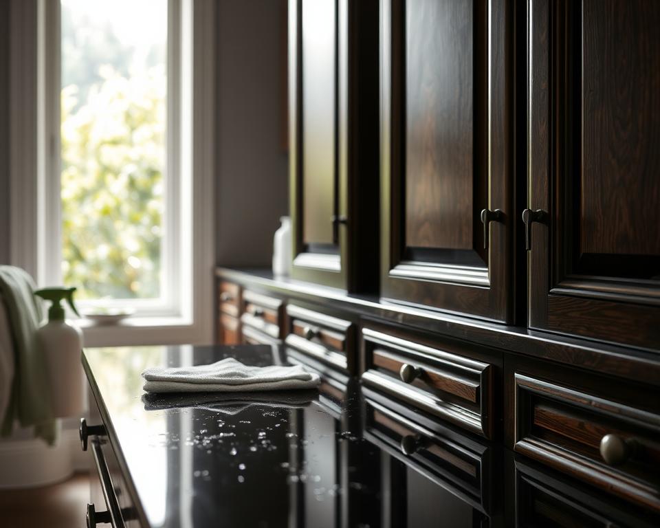 how to clean dark bathroom cabinets